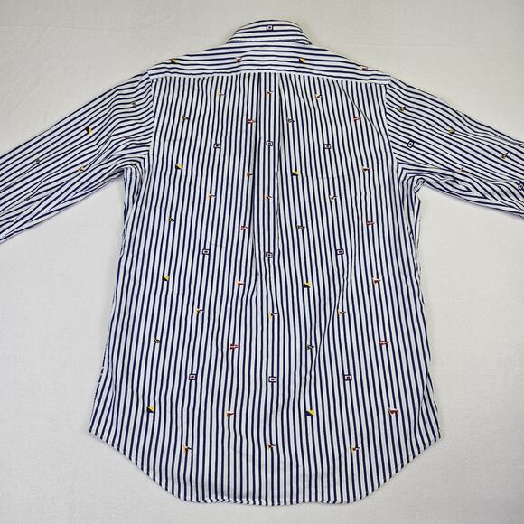Ralph Lauren Womens Pennant Blouse Nautical Flag Button Down Striped Embroider M - Picture 7 of 16